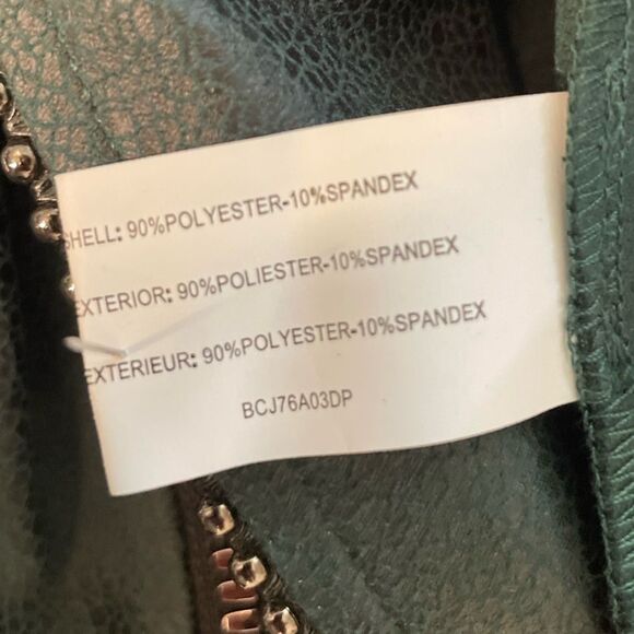 INSIGHT New York Dark Green Vegan Leather Jacket with Zipper detail Size 10P - Picture 4 of 5